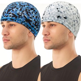 YeeHeen 4 Pieces Skull Caps Running Cycling Beanie Hats Breathable Helmet Liner Sleep Hats for Men Women G Grey White Square+Blue Square+Black+Army Green