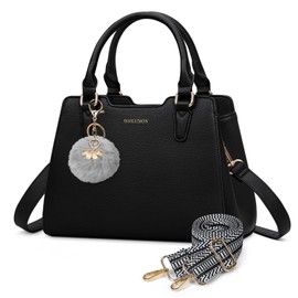 IGOLUMON Women's Top-Handle Handbags Vegan Leather Purses for Women Designer Tote Purse and Handbag with Cute Pompom Satchel Bags for Women Ladies Girl Waterproof Shoulder Bag Crossbody Fashion Black