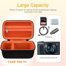 BOVKE Travel Case for Canon PowerShot SX740 HS Digital Camera, Storage Bag Holder for Canon SX730/ SX720/ SX620/ G7X Camera with Extra Pocket for Batteries, Cables, SD Cards, Black+Orange