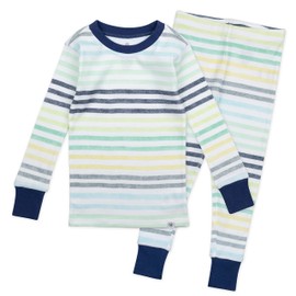HonestBaby 2-Piece Pajamas Sleepwear PJs 100% Organic Cotton for Infant Baby and Toddler Boys, Unisex, Rainbow Stripe Blues, 2T