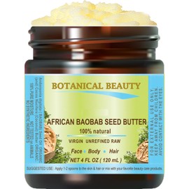 Botanical Beauty BAOBAB OIL BUTTER. 100% Natural RAW VIRGIN UNREFINED Cold Pressed for Face, Skin, Damaged Hair, Lips, Nails 4 Fl. oz. - 120 ml. Rich in Vitamin C
