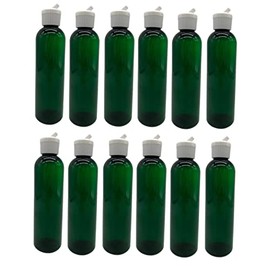 Natural Farms 4 oz Green Cosmo BPA FREE Bottles - 12 Pack Empty Refillable Containers - Essential Oils - Hair- Aromatherapy | White Spout Cap - Made in the USA