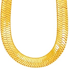 TUOKAY Big Heavy Fake Gold Herringbone Chain 31 Inch Long 11mm Thick Necklace, Faux 18K Gold Costume for Women and Men