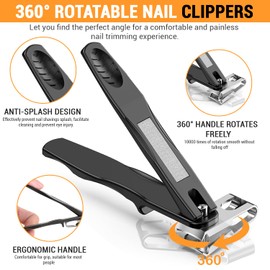 TAZOREE Rotating Nail Clipper Set – Sharp Stainless Steel Precision Cutter with 360° Swivel Head & Ergonomic Grip – Easy for Fingernails & Toenails, Includes Nail File