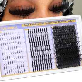 Yawamica Volume Lash Clusters with Spikes and Bottom Lashes DIY Spiky Lash Extension Wispy Eyelash Clusters 12-25mm with Spikes Lashes 13-23mm and 5-9mm Bottom Lashes D Curl Manga Lashes Clusters