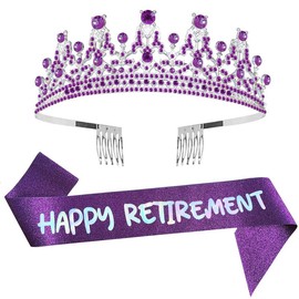 Happy Retirement Tiara and Sash Retirement Party Decorations Tiara Women Party Favors Supplies Purple