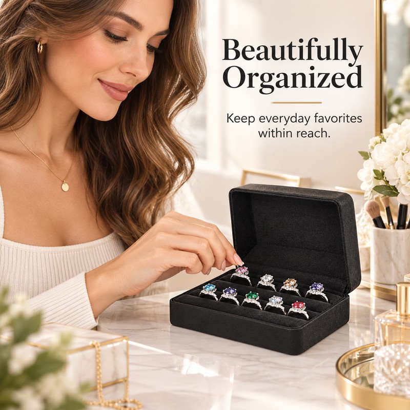 PU Leather Ring Jewelry Box – Multi-Ring Organizer with Velvet