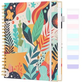 College Ruled Notebook, Hardcover Spiral Notebook 8.5" x 11", Lined Journal Notebook for Women Girls, A4 Large Notebooks for Writing, Pretty Journal Flower Notebook for Work, Diary, 24 Tabs, Leaf