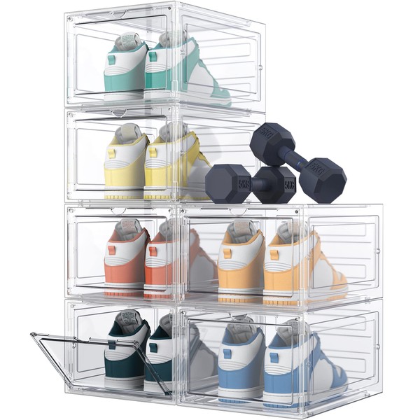 Shoe Storage, 6 Pack Shoe Organizer Clear Hard Plastic Shoe Box, Shoe Boxes Clear Plastic Stackable, Shoe Boxes with Lids for Size 13, Transparent