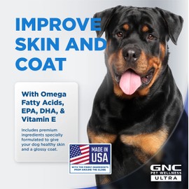 GNC Pets ULTRA Skin & Coat Soft Chews, All Dogs, Chicken Flavor. 60-ct in a 8.4-oz Canister | Daily Supplement for Skin & Coat for Dogs in Chewable Chicken Flavor