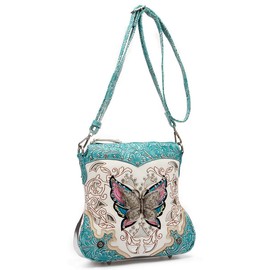 Bolso de piel con diseño de mariposa de estilo occidental, para mujer, con bandolera, para llevar al hombro, Turquoise, L