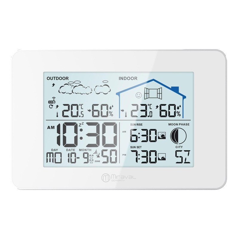 Miraval Wireless Weather Station with Outdoor Sensor Date Display Moon