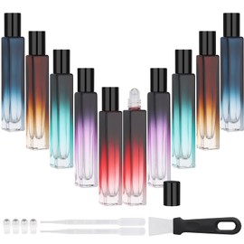 Segbeauty 0.34oz Mini Essential Oils Roller Bottles for Travel, 10pcs Refillable Glass Roll on Perfume Bottles with Dropper, 10ml Empty Travel Containers for Perfume Eye Essence Liquids Containers