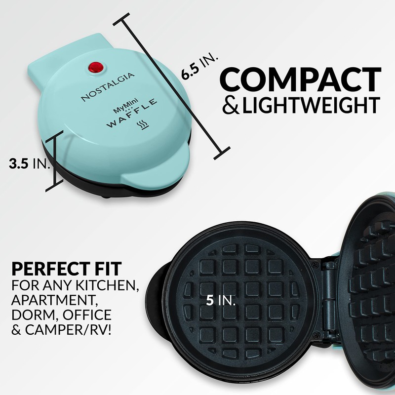 Nostalgia MyMini Personal Electric Waffle Maker, 5-Inch Cooking Surface, Hash