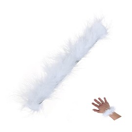 Feather Furry Ostrich Hair Slap Bracelet for Women Snap Patting Circle Wristband Cuff Sleeves Bangle Multicolor Wrist Jewelry Birthday Gift-A white