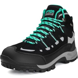 RCord Women's Ankle Hiking Boots - Waterproof, Durable with Reflective Strip - Black, Size 6