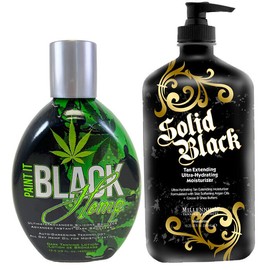 Millennium Tanning PAINT IT BLACK HEMP Dark Bronzer & SOLID BLACK TAN EXTENDER