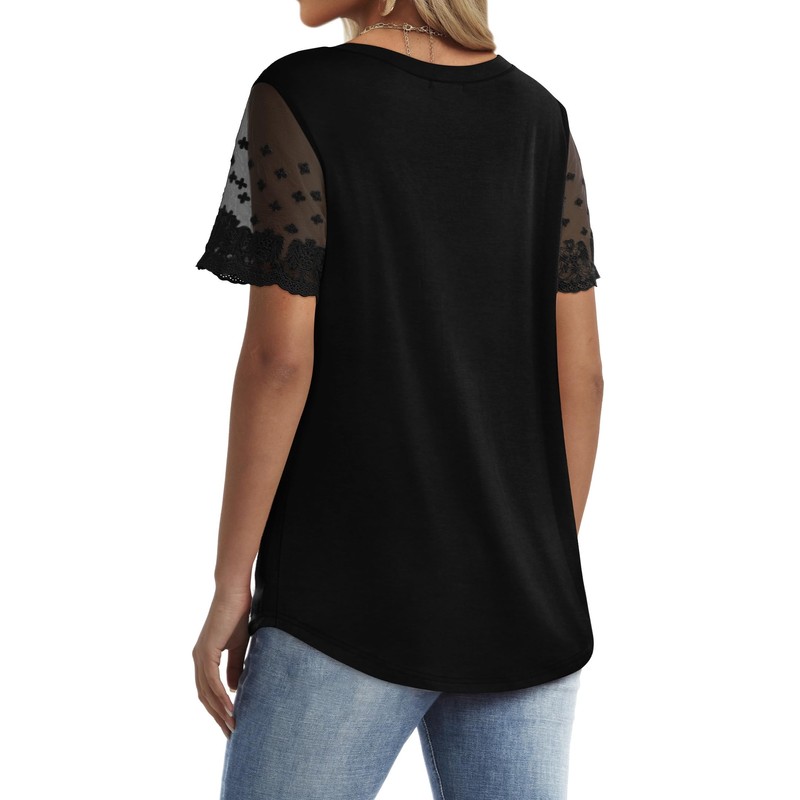 OFEEFAN Lace Tops for Women Trendy 2024 Spring Short Sleeve