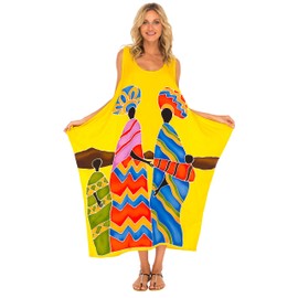 SHU-SHI - Women's Summer Dress - Ideal Casual Look for the Beach - Loose Design - Oversize, Family Motif - Yellow