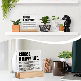 Motivational Desk Decor for Bedroom Home Office, Inspirational Quotes Gifts for Women Men, Choose A Happy Life Acrylic Plaque Desk Signs Room Decor