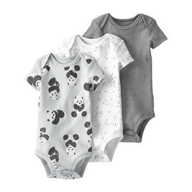 little planet by carter's unisex-baby 3-pack Long Sleeve Bodysuits made with Organic Cotton, Panda/Star/Striped , 6M