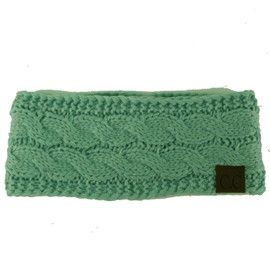 Winter CC Confetti Warm Fuzzy Fleece Lined Thick Knit Headband Headwrap Hat Cap (Solid Mint)