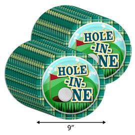 Hole in One Golf First Birthday - 32 Piece Disposable Party Supplies - Decorations for Golfing 1st Birthday Round Party Plates - Large 9" Paper Plates In Bulk