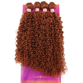 Highlight Brown Afro Kinky Curly Synthetic Hair Weave 4 Bundles 16 18 18 20 Inches Jerry Curl Synthetic Hair Weft Extensions(Color 30)