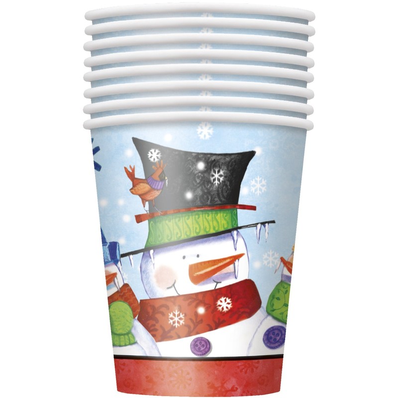 Unique Party 47626 - 9oz Snowman Buddies Christmas Paper Cups,