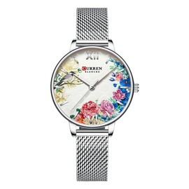 RNONDRY Unique Silver Watches for Women Dainty Bird & Flower Womens Watches Large Face Ladies Wrist Watch Mesh Band