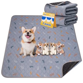 Sunheir Washable Pee Pads for Dogs 2-Pack Reusable Puppy Pads Pet Training Pads, Waterproof Dog Pee Pads for Crate, Whelping Pad, Non-Slip Protects Against Urine Leakage (Leaves - Light Grey, 31x36)
