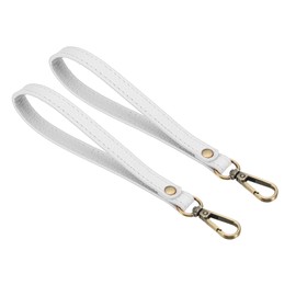 [PATIKIL] 2 Pcs 20cm Wristlet Strap PU Leather Wristlet Key Chain Replacement Wrist Strap with Metal Key Ring Lock for Wallet Wallet Key Key Chain White