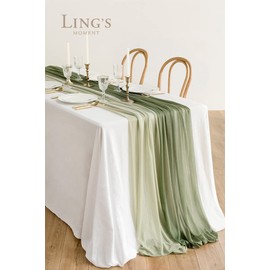 Ling's moment Sage Green & Campsite Chiffon Like Table Runner 30" x 120" (Set of 2) for Sweetheart Table Wedding Party Bridal Shower Decoration