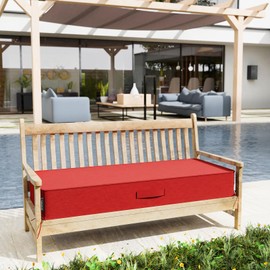 AOFEITE Outdoor Olefin Water-Resistant Bench Cushion, Weather and Fade Resistant 42”x 18”x 5” Patio Furniture Thickened Seat Pad with Handle and Adjustable Straps Ideal for Lawn, Garden, Red