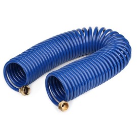 FangFarm Long Spring Hose for Outdoor: 1/2 inch 50FT coil water hose with 3/4 inch brass fittings - for RV driveway greenhouse and extended straight line watering