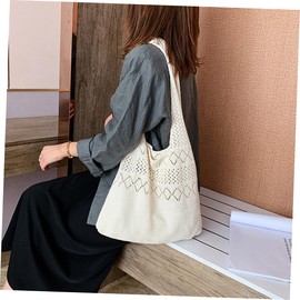 COLLBATH Pack of 2 Knitted Bag Boho Shoulder Bag Knitted Bag Vintage Handbags for Knitted Shopping Bag Beach Bag Beach Bag Hollow Design Bag Simple, White