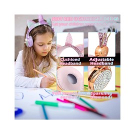 SVYHUOK Unicorn Headphones for Kids Over Ear Gaming Headset w/ Mic & Unicorn 3D Stickers
