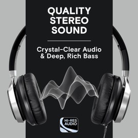 Artix CL750 - Auriculares plegables con aislamiento de ruido con micrófono y control de volumen, auriculares estéreo con diadema ajustable para ordenador, portátil y teléfono celular (negro)