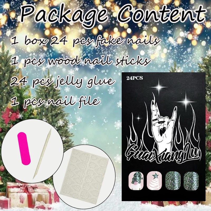 24Pcs Christmas Press on Nails Medium Square Fake Nails Green