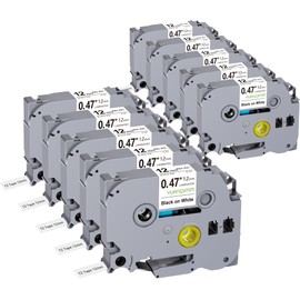 Yuanqimm TZe-231 Label Tape Compatible with Brother P-touch Tapes 12 mm x 8 m TZe231 TZ Tape 12 mm 0.47 Inch Black on White for Ptouch H107b H105 H100r H100lb H100c E100 D400 D210 128 Pack of 10 0 125