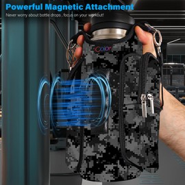 icolor Magnetic Gym Bag Water Bottle Carrier Holder with Strap & Phone Pocket,Gym Magnetic Bag Bottle Pouch 5 Built-in Magnets Gym Accessories Organizer for Men Women (Neoprene, Black&Grey)