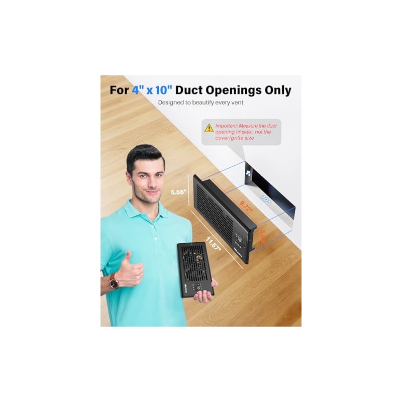 Hisummer Register Booster Fan for 4" x 10" Floor Register,