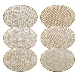 Certified International Mosaic Gold 6" Luncheon/Canape Plates, Set of 6 Assorted Designs, Multicolor
