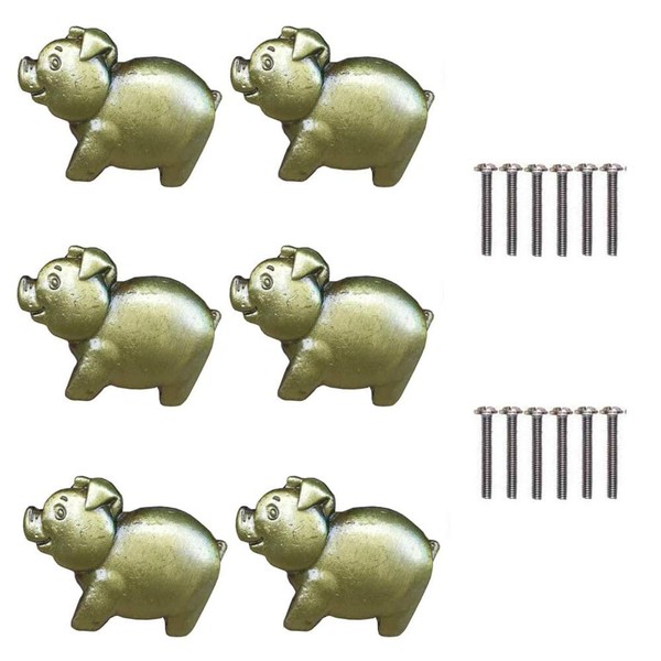 Cucumis 6Pcs Metal Unique and Cute Pig Knobs Animal Handle