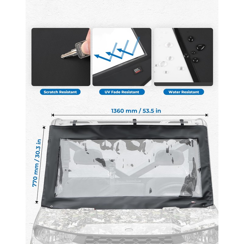 KEMIMOTO Soft Front Windshield, PVC Waterproof Panel Compatible with Polaris