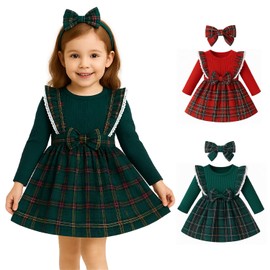 Hwenzlor Santa Dress, Women's Clothing for Girls, Kids' Dress, 2-Piece Set (Dress+Headband+Hair Clip), For Recitals, Parties, Costume, Autumn/Winter, Disguise, Party, Holy Night, Cultural Festival