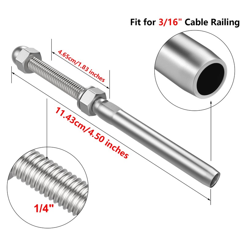 BLIKA 100 Pack 3/16" Cable Railing Swage Threaded Stud Tension