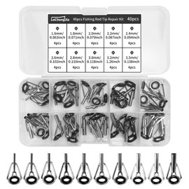 Lechengjia 40pcs Fishing Rod Tip Repair Kit, 1.6-3.2mm Stainless Steel Rod Tip Replacement with Plastic Box Fishing Rod Ceramic Guide Rings for Freshwater Saltwater Fishing Lovers (Black, 10 Sizes)