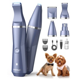 oneisall Dog Clippers Grooming Kit 4 in 1, Low Noise Dogs Paw Trimmer&Nail Grinder,IPX7 Waterproof Cordless Puppy Trimmer Shaver for Small Pets