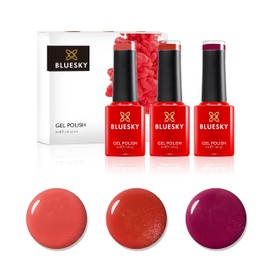 Bluesky Gel Nail Polishes, Firey Powder, Red Shimmer A015, Desert Poppy 80568, Watermelon Lady A004, 3 x 5ml, Orange, Coral (Requires Curing Under UV/LED Lamp)